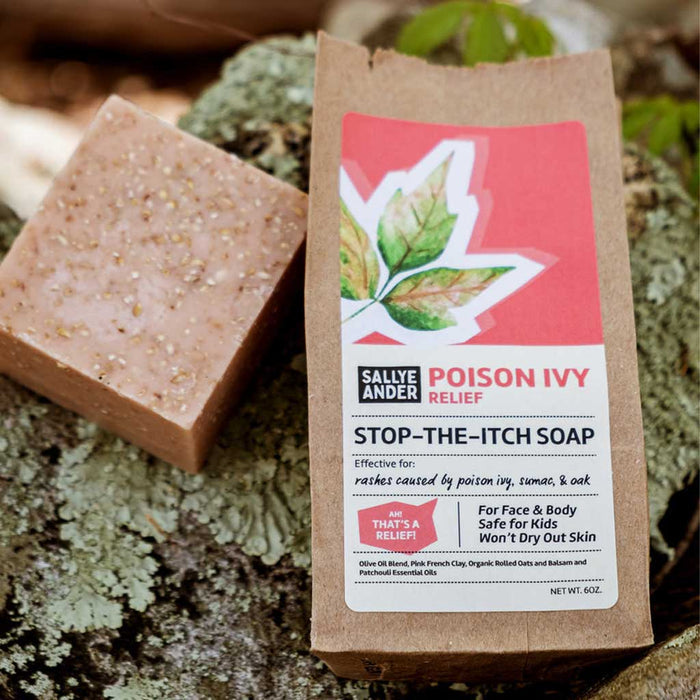 Sallye Ander Poison Ivy Relief stop-the-itch soap on a natural background