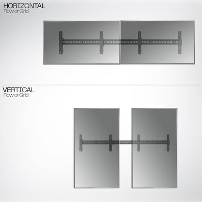A black TV wall mount designed to hold multiple TVs horizontally and vertically.