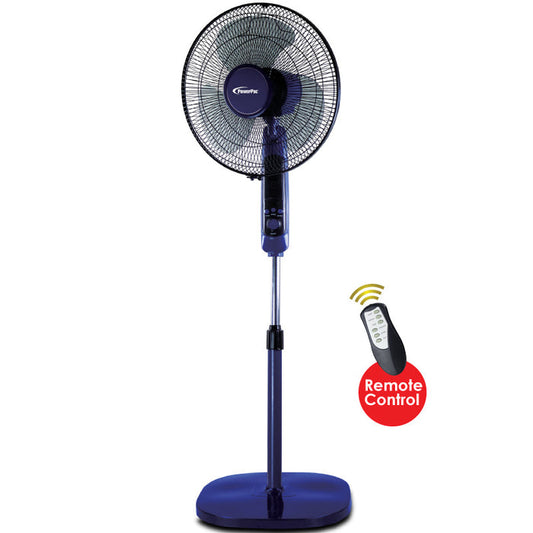 PowerPac 16" Stand Fan – Remote Control, Adjustable Tilt & Height, Oscillation, Timer, Durable, Energy-efficient, 3-Speed, purple & black, PPFS300R