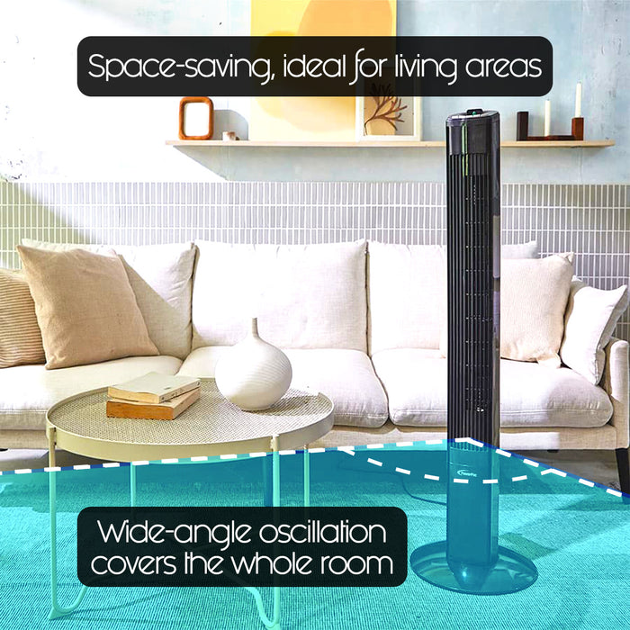 PowerPac 46" Tower Fan – Remote Control, Oscillation, Timer, 3 Modes, Digital display, Portable, Energy-efficient, 3-Speed, grey, PPTF460