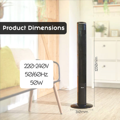 PowerPac 46" Tower Fan – Remote Control, Oscillation, Timer, 3 Modes, Digital display, Portable, Energy-efficient, 3-Speed, grey, PPTF460