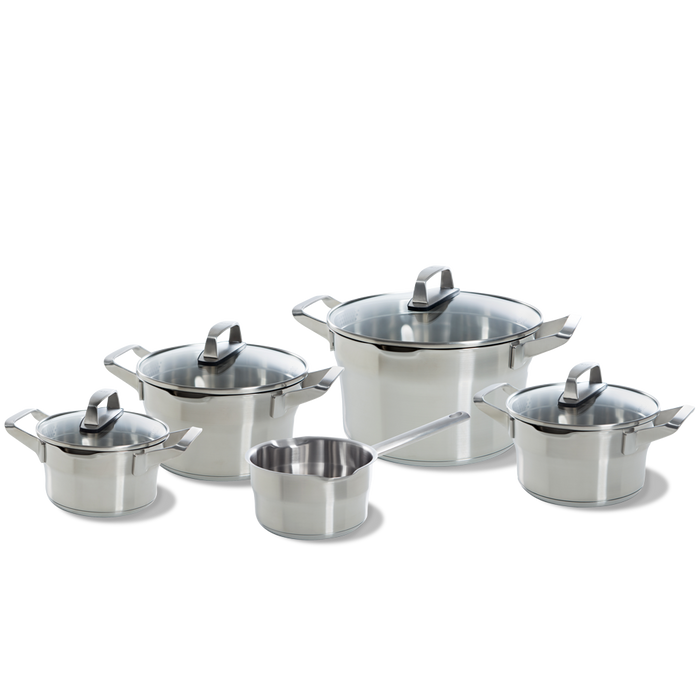 Premium+ pannenset 5-delig zilver vooraanzicht