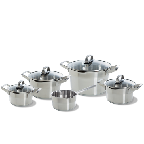 Premium+ pannenset 5-delig zilver vooraanzicht