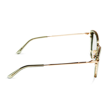 star wars x diff eyewear princess leia endor cat eye glasses with a translucent sage green and gold frame with prescription lenses side view