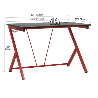 Quest PC Gaming/Computer/Student Desk (52" Wide) w/Charging Station, Red / Black 51254