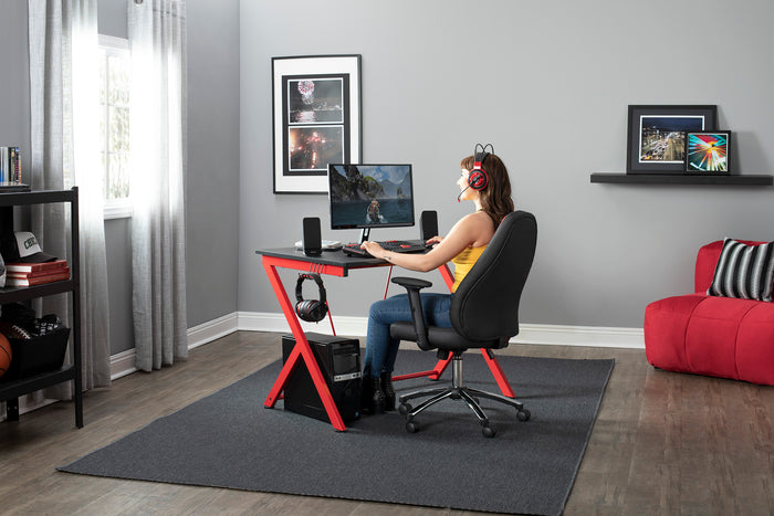 Quest PC Gaming/Computer/Student Desk (52" Wide) w/Charging Station, Red / Black 51254