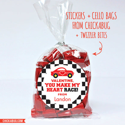 Race Car Valentine's Day Stickers