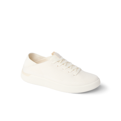 Reef Neptune women's cream knit sneaker facing right, featuring soft cushioning and anatomical arch support.