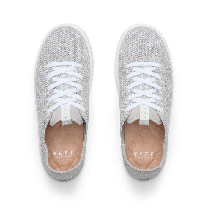 Top view of Reef Neptune women's lightweight grey sneakers with anatomical arch support and soft cushioning.