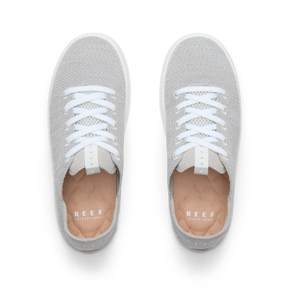 Top view of Reef Neptune women's lightweight grey sneakers with anatomical arch support and soft cushioning.