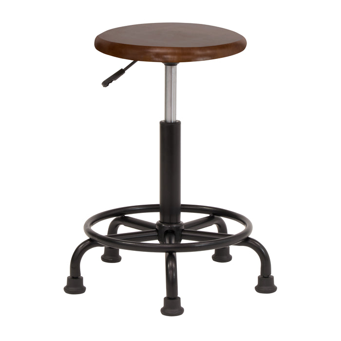 Retro Wood Seat (13.75" Diameter) and Metal Height Adjustable Swivel Stool with Foot Ring for Home or Art Studio Rustic Oak-13307