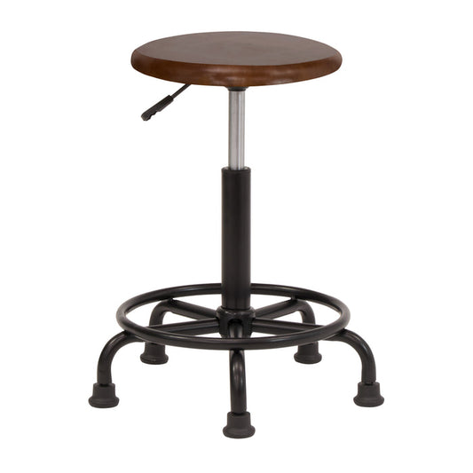 Retro Wood Seat (13.75" Diameter) and Metal Height Adjustable Swivel Stool with Foot Ring for Home or Art Studio Rustic Oak-13307