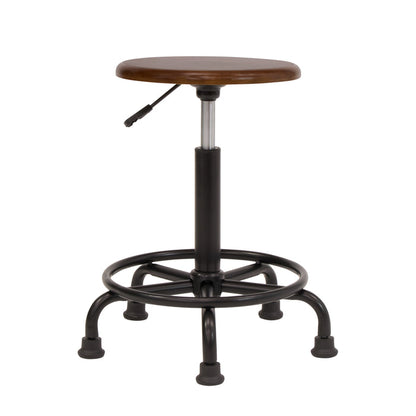 Retro Wood Seat (13.75" Diameter) and Metal Height Adjustable Swivel Stool with Foot Ring for Home or Art Studio Rustic Oak-13307
