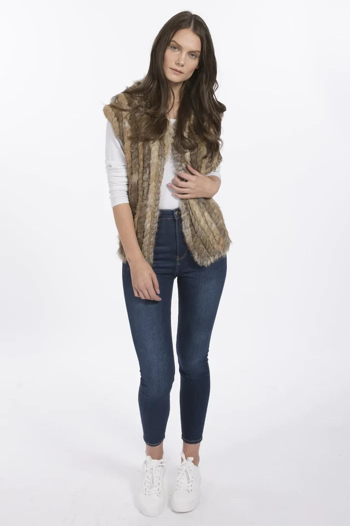 Rex Rabbit Non Shedding Fur Vest with Hood One Size