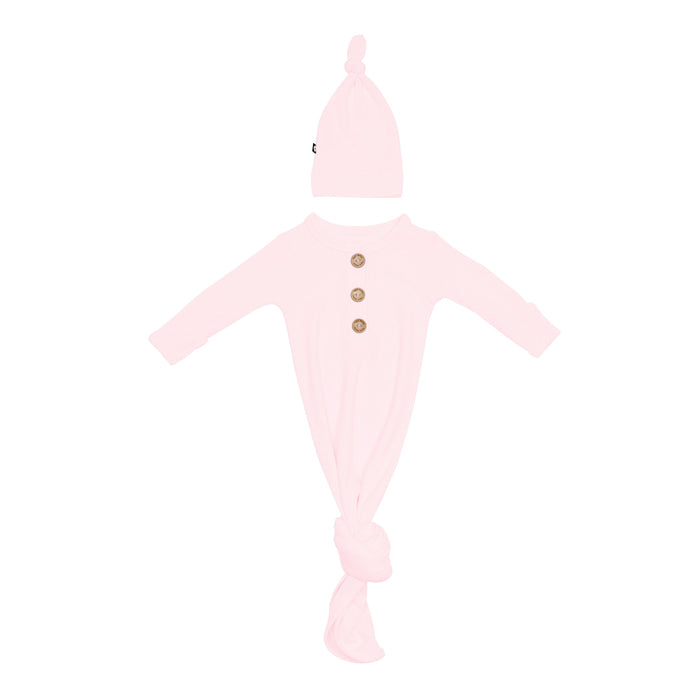 Kyte Baby Ribbed Knotted Gown with Hat Set in Sakura