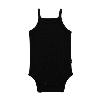 Kyte Baby Ribbed Spaghetti Strap Bodysuit in Midnight Black