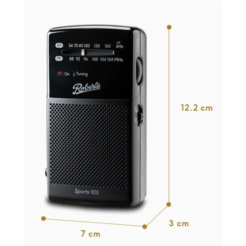 Roberts Sports 925 MW FM 2 Band Battery Portable Radio Black
