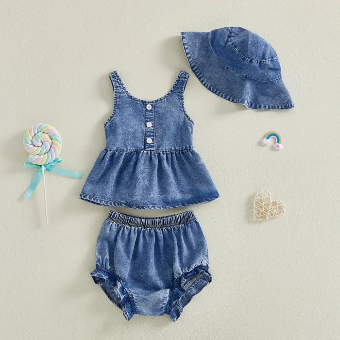 ROMY Denim Outfit with Sun Hat