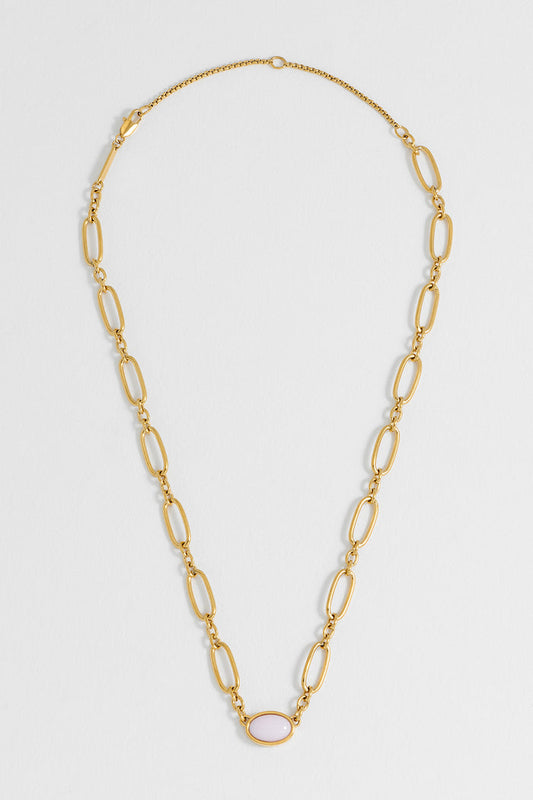 Rose Quartz Cabochon Chain Necklace