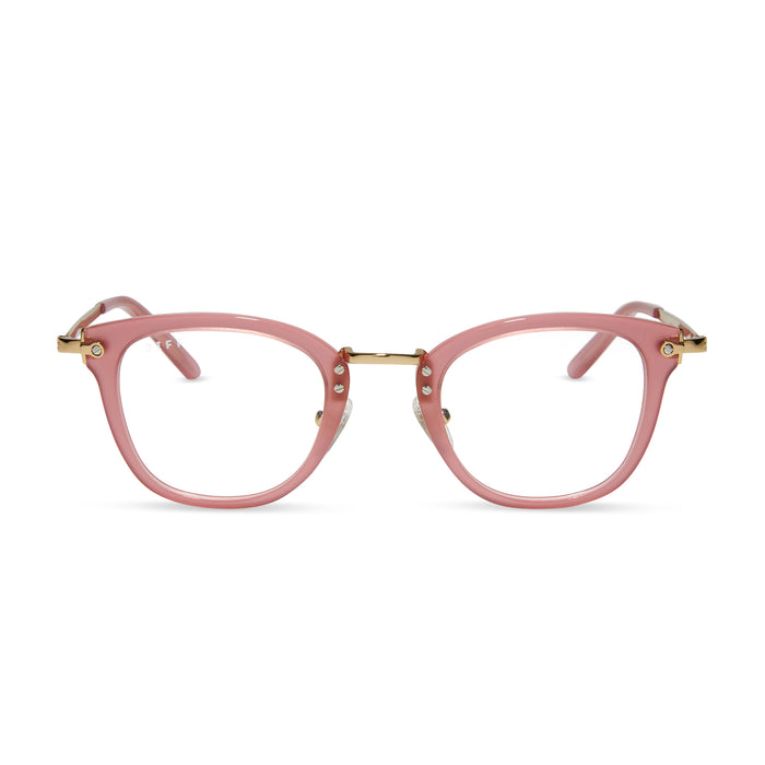 diff eyewear featuring the rue square prescription glasses with a guava pink frame front view