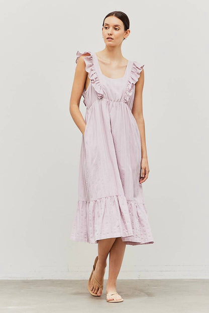 Ruffle Shoulder Empire Waist Dress