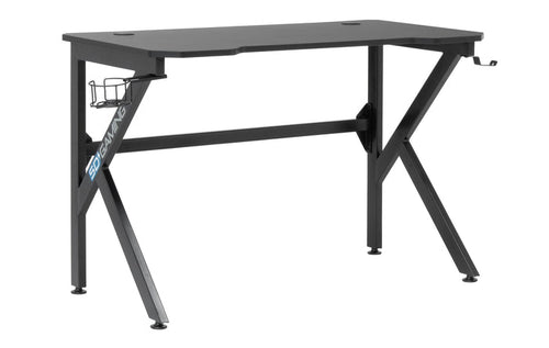 Saga PC Gaming Desk with Headphone Hook and Cup Holder, Black / Black 51454