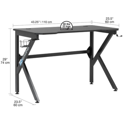 Saga PC Gaming Desk with Headphone Hook and Cup Holder, Black / Black 51454