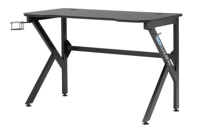 Saga PC Gaming Desk with Headphone Hook and Cup Holder, Black / Black 51454