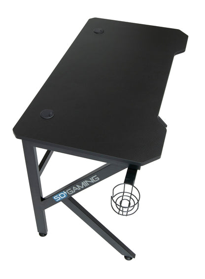 Saga PC Gaming Desk with Headphone Hook and Cup Holder, Black / Black 51454