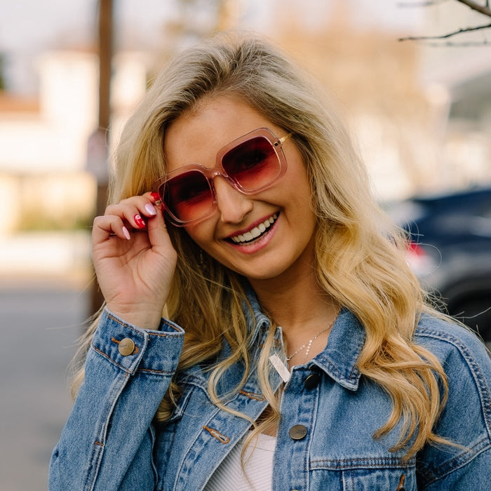 customer content - ambermiller9 wearing sandra light pink crystal sunglasses