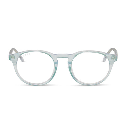 diff eyewear sawyer round prescription glasses with a opalescent turquoise frame front view