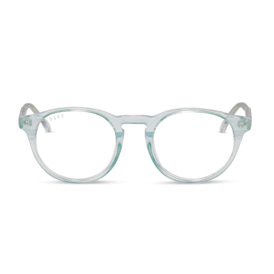 diff eyewear sawyer round prescription glasses with a opalescent turquoise frame front view