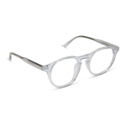 diff eyewear sawyer round prescription glasses with a opalescent turquoise frame angled view