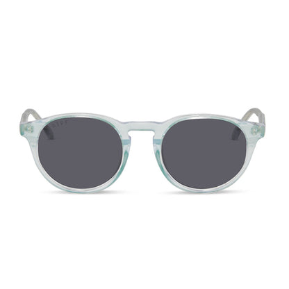 diff eyewear sawyer round prescription sunglasses with a opalescent turquoise frame front view