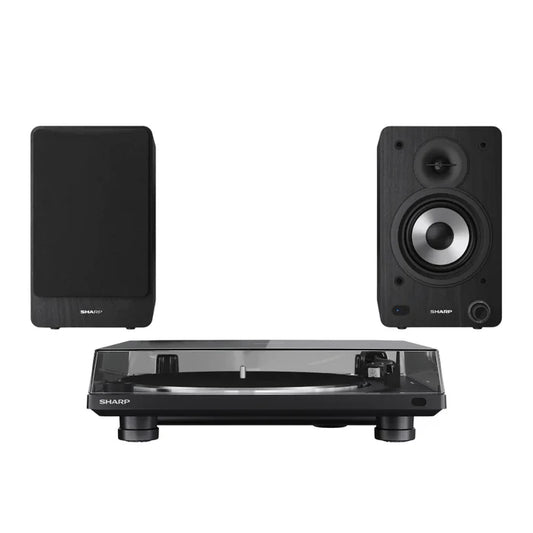 Sharp RP-TT100 Fully Automatic Bluetooth Turntable with CP-SS30 BK Active Bookshelf Speakers Pair - Black