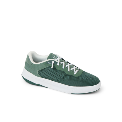 Shoreline Del Mar men's sneaker facing right, green breathable mesh with cushioned arch support, beach-inspired comfort