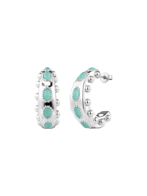 Silver Cordelia Hoops in Aqua