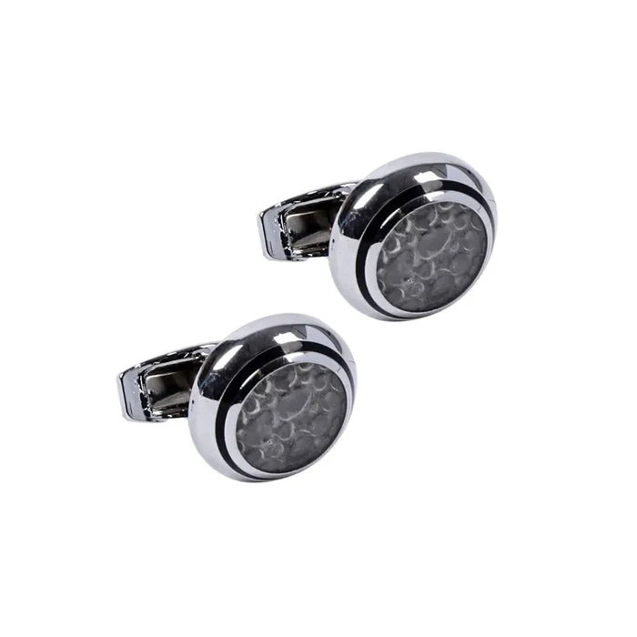 Silver Gray Stone Round Cufflinks