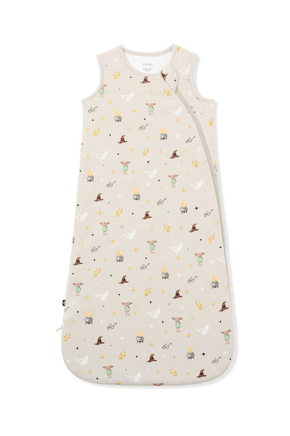 Beige sleep bag with Harry Potter print on a white background