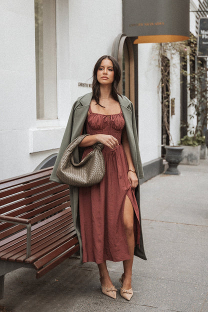 Petal and Pup USA DRESSES Sofie Midi Dress - Brick