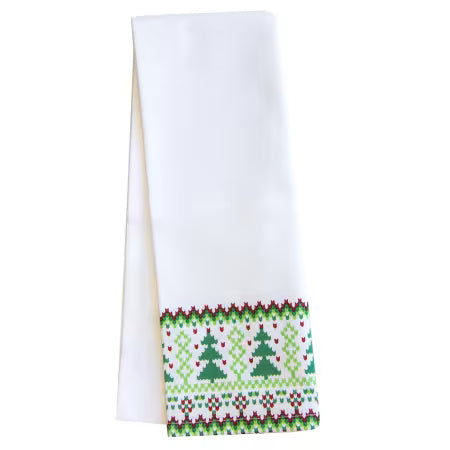 Solid White and Green Christmas Bottom Tea Towel