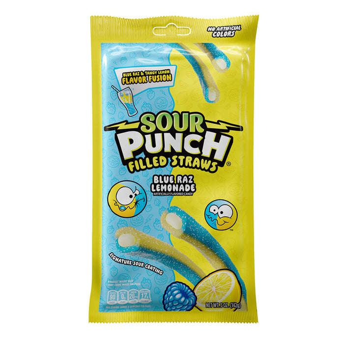 Sour Punch Blue Raspberry Lemonade Filled Straw Candy Peg Bag - 12 Count