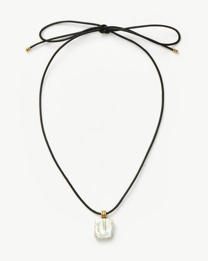 Square Pearl Pendant Cord Necklace | 18k Gold Plated Vermeil/Pearl Necklaces Missoma