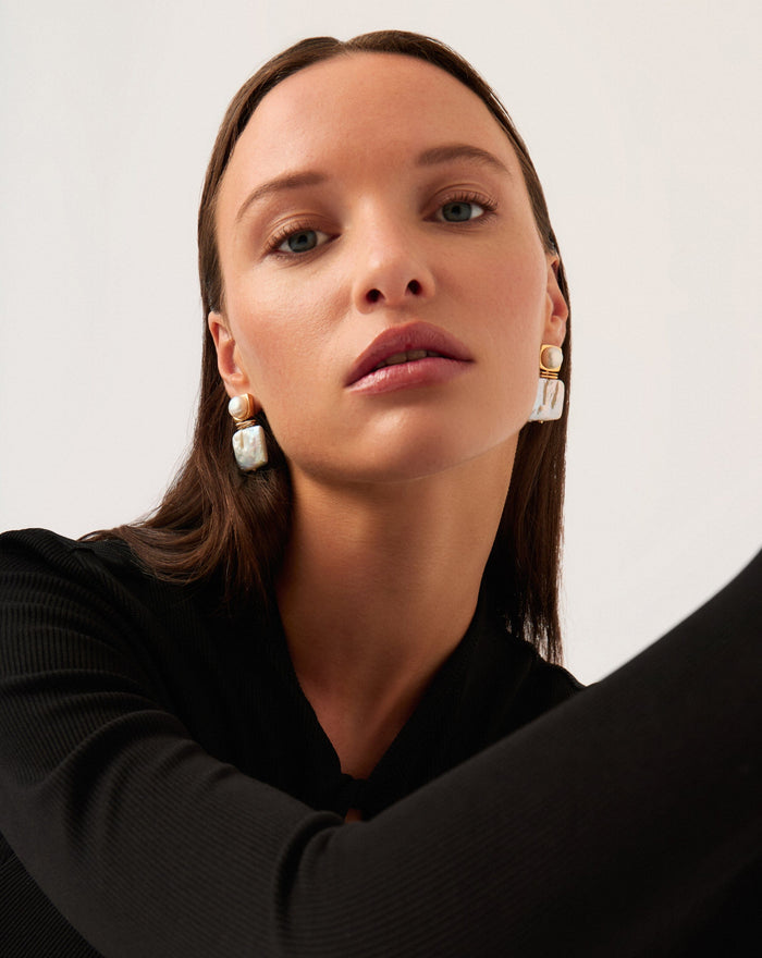 Square Pearl Statement Stud Earrings | 18k Gold Plated/Pearl Earrings Missoma
