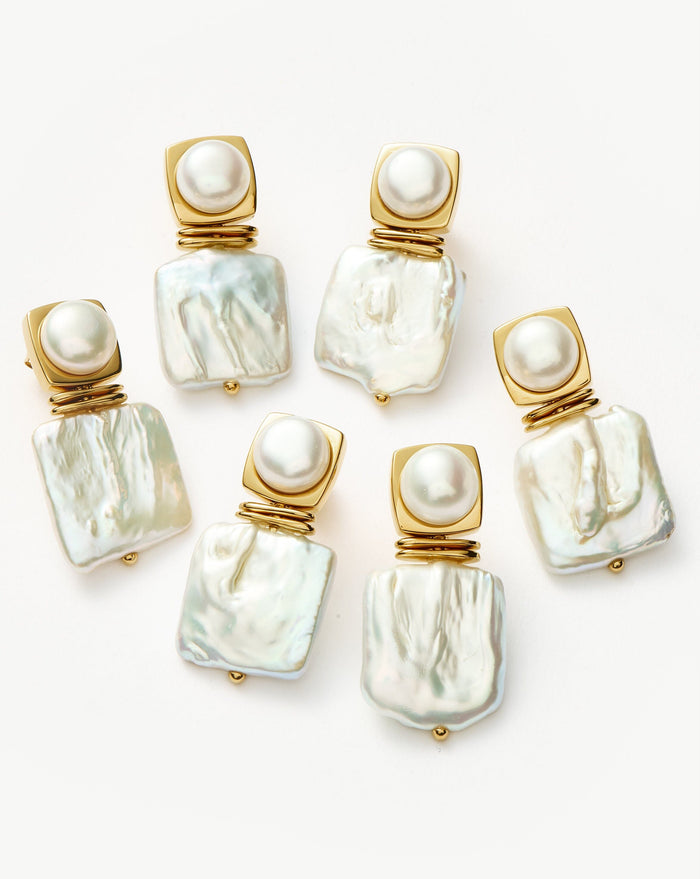 Square Pearl Statement Stud Earrings | 18k Gold Plated/Pearl Earrings Missoma