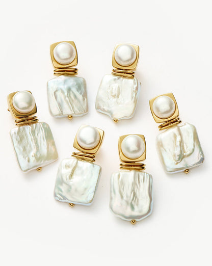 Square Pearl Statement Stud Earrings | 18k Gold Plated/Pearl Earrings Missoma