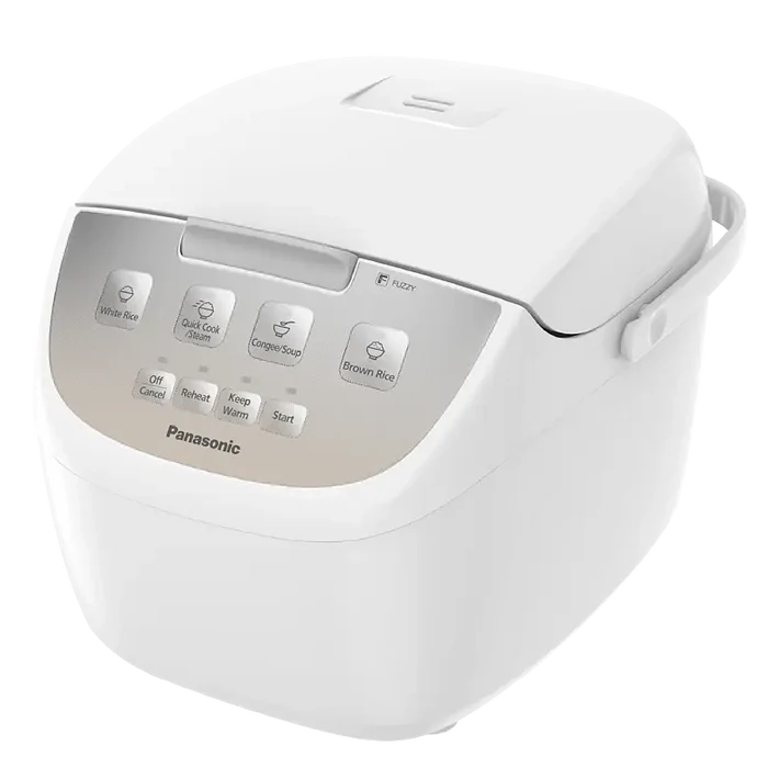 White Panasonic rice cooker on a white background