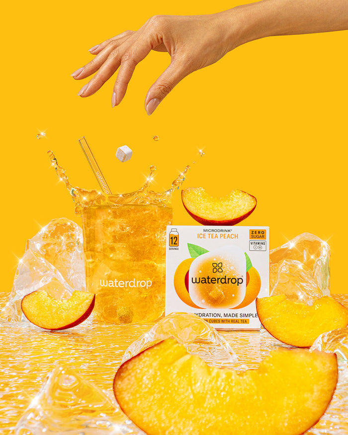 Starter Set Explorer Thermo Tumbler with peach microdrink and ice.