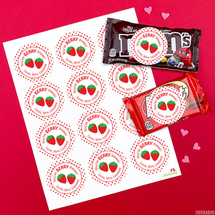 Strawberry "Berry Sweet" Valentine's Day Stickers