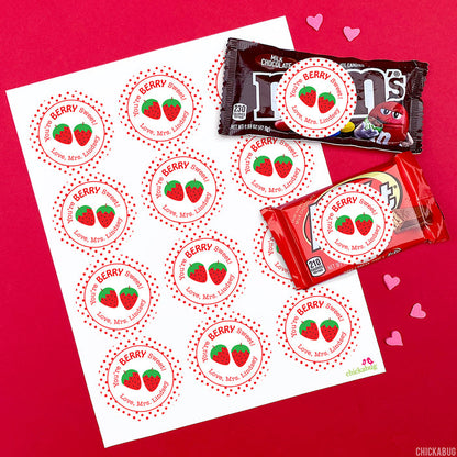 Strawberry "Berry Sweet" Valentine's Day Stickers
